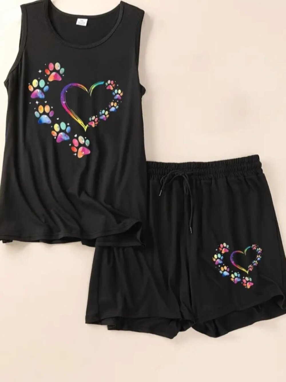 PJ short and tank top set womens in size 2xl black with hearts